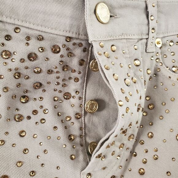 Alexandre Vauthier Strass Rhinestone Button Fly Denim Skirt In Khaki Size 29 - Picture 3 of 8